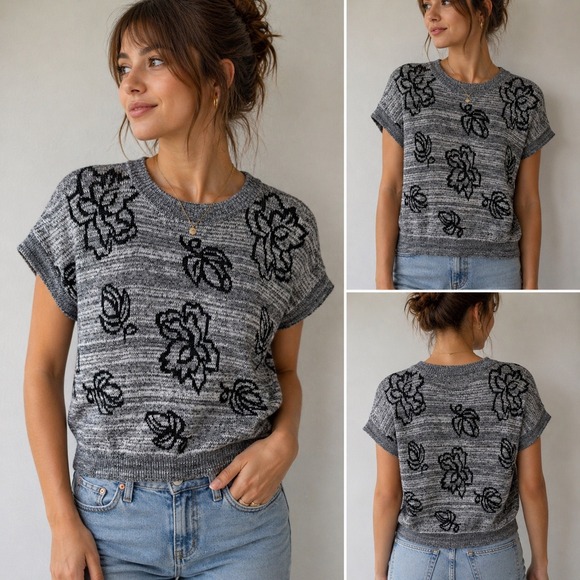 Walker & Lane Sweaters - Vintage Walker & Lane Floral Knit Sweater Cottagecore Short Sleeve Crop Small